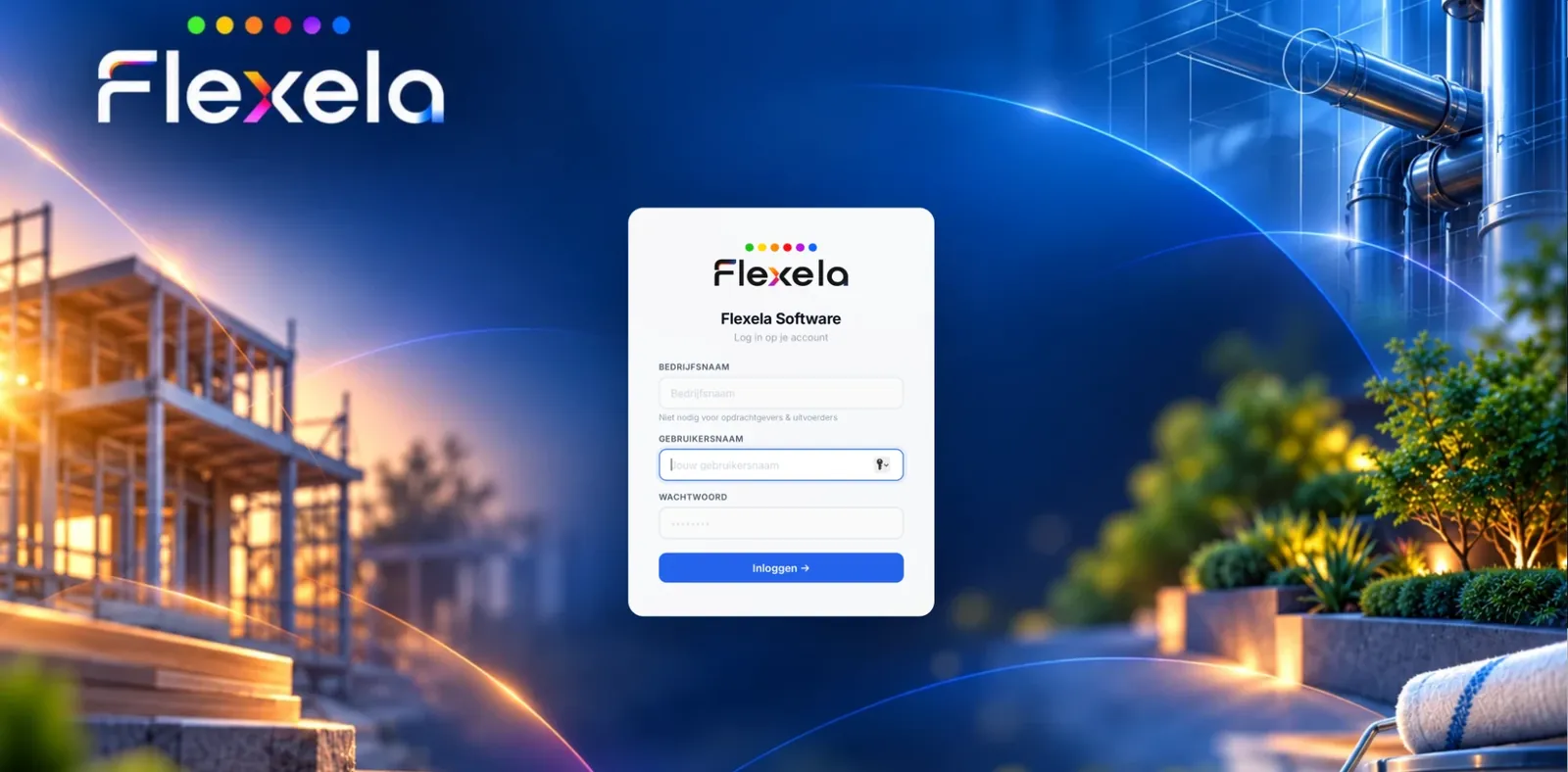 Flexela Bouw: inlogscherm van de werkbonsoftware