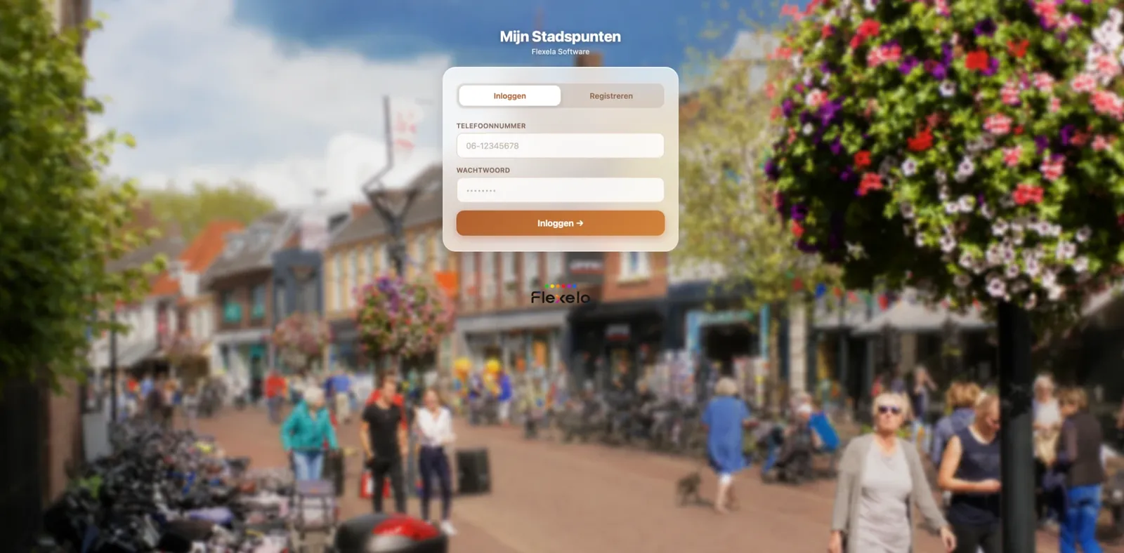 Mijn Stadspunten: inlogscherm van het Flexela Puntensysteem