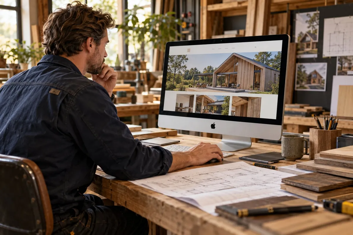 Bouwondernemer bekijkt zijn nieuwe website van Flexela Website Design